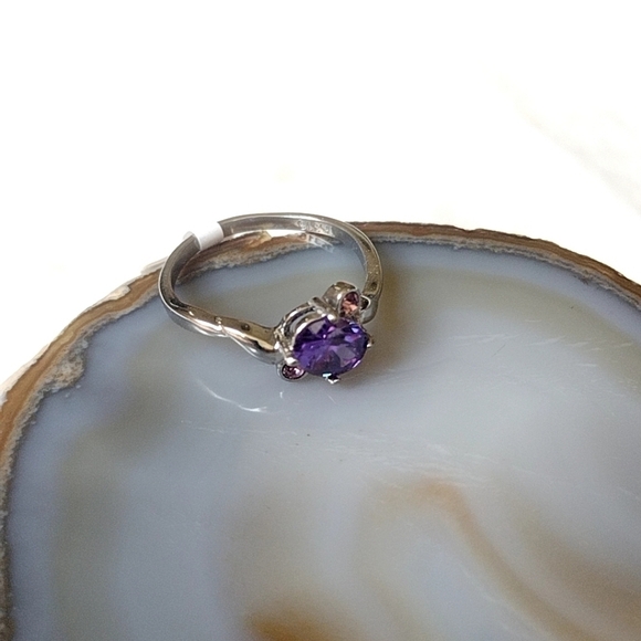 Stainless Steel Cocktail Ring Purple CZ Amethyst Color | Hypoallergenic - Picture 12 of 12